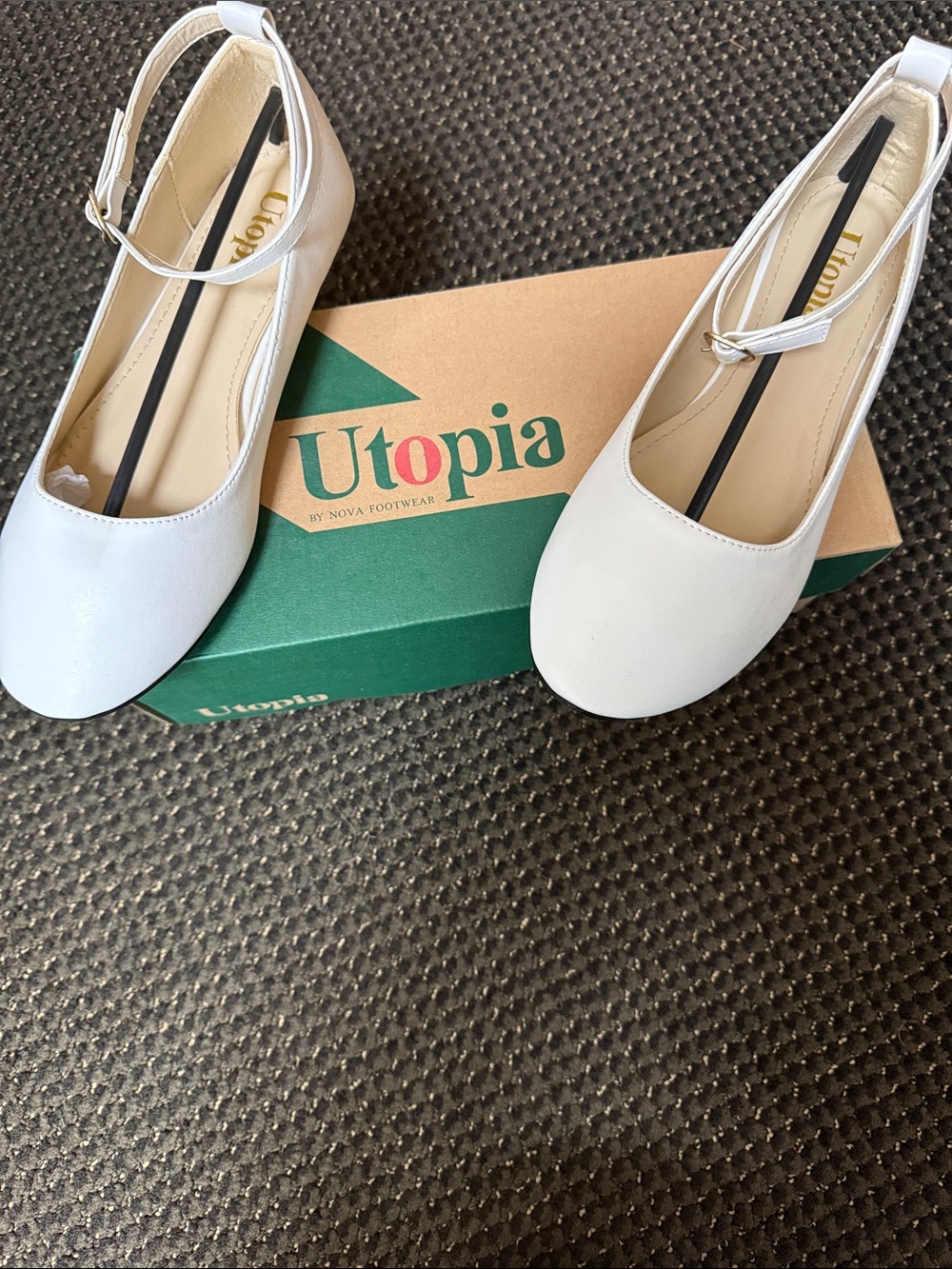 Utopia White Ankle-Strap Round-Toe Flats